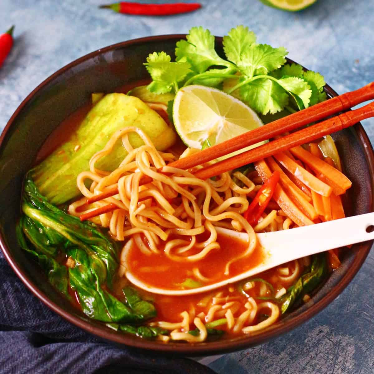 Spicy Asian Vegetable Noodles Soup